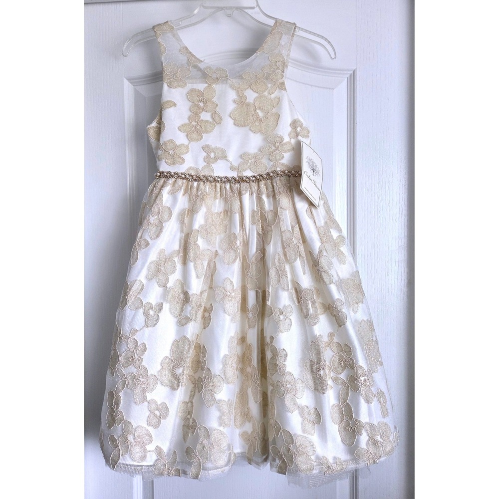 Couture Princess Girls Ivory Gold Floral‎ Lace Beaded Dress Size 12 NWT Wedding